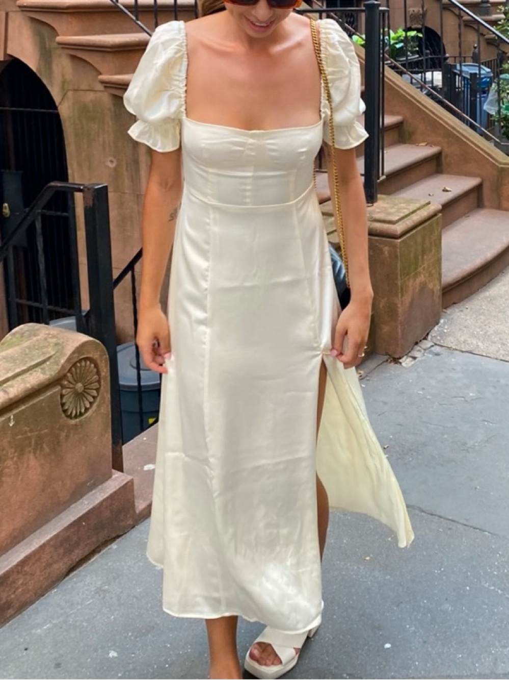 WeWoreWhat Puff Sleeve Satin Midi Dress Size 6